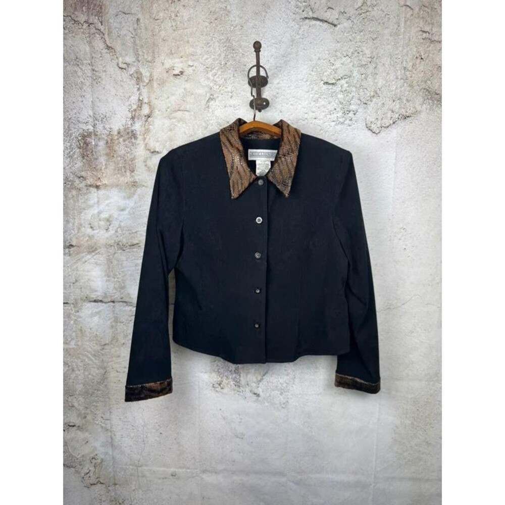Vintage Jessica Howard Black Blazer Jacket – Snakeskin Trim – 90s Style